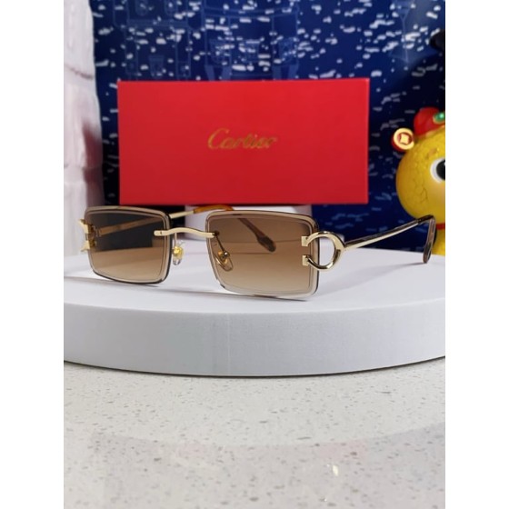 Cartier Gold-Tone Rectangular Sunglasses with Brown Gradient Lenses